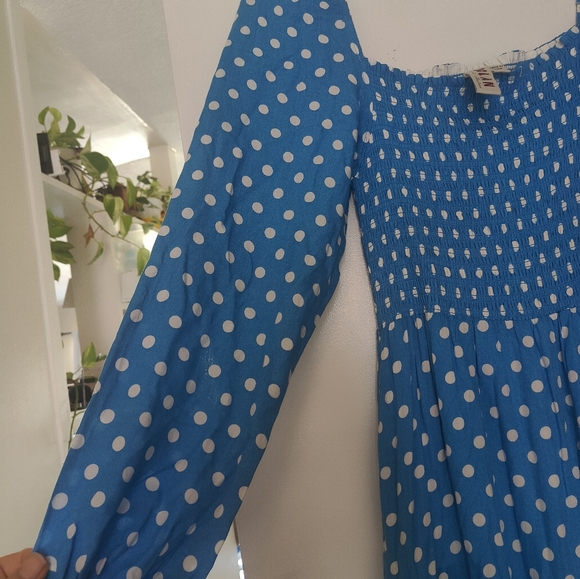 Anthropologie Dolan Blue & White Long Sleeve Polka Dot Midi maxi Dress - Picture 6 of 7